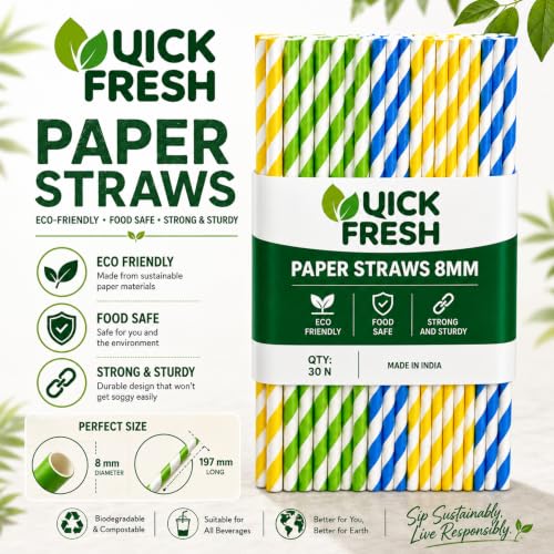 Image of Paper Straws Colour, 8mm, Pack of 30