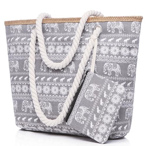 VOKUVIKU Stor shopper strandväska med dragkedja, vattentät badhandduk för strand sport shopping simning strand, 21-grå