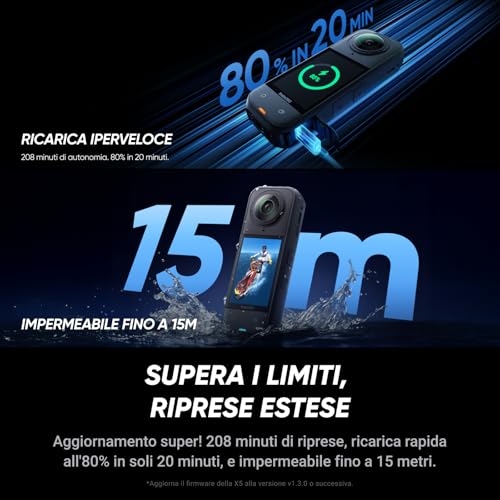X5 Pack Standard - Action Cam Impermeabile 360° in 8K, Superba in Bassa Luce, Selfie Stick Invisibile, Obiettivi Sostituibili, Autonomia 3 ore, Cover Antivento, Stabilizzazione - Gadget - Immagine 7
