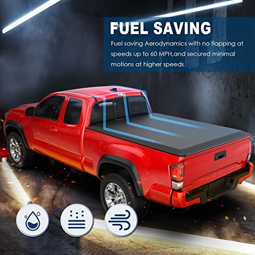 Image of MOSTPLUS Tri-Fold Soft Truck Bed Tonneau Cover Compatible for 2016 2017 2018 2019 2020 2021 2022 2023 Toyota Tacoma Fleetside 5 FT Feet Bed | 60.5 Inch On Top