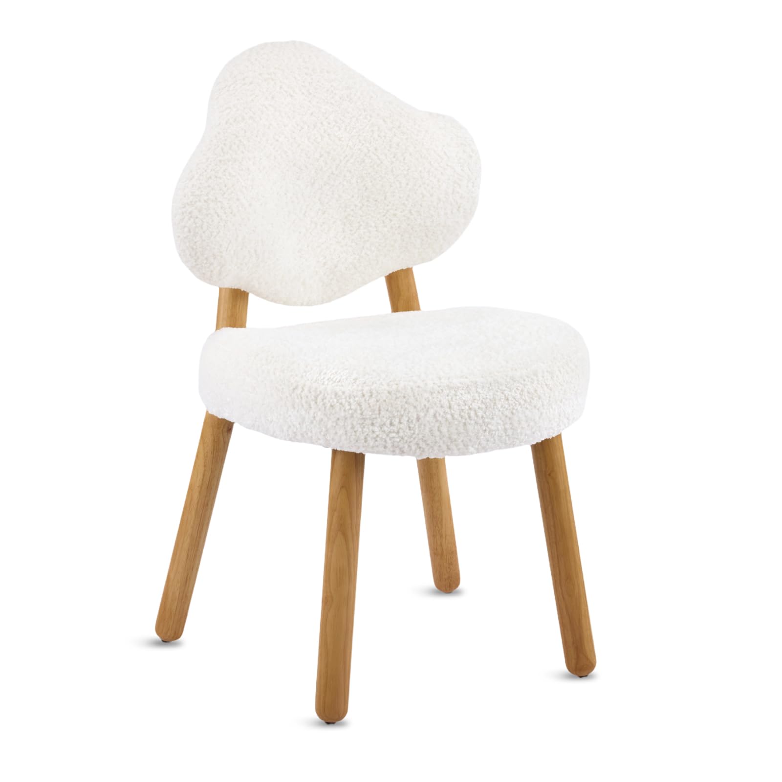 Bonnlo Cute Vanity Chair, Teddy Velvet Dressing Table Chair with Wooden Legs for Girls, Modern Cloud Side Stool, Armchair Accent Chair for Bedroom/Living room/Makeup Room (White)