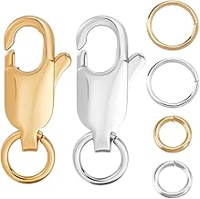 Beebeecraft 6Pcs 2 Colors Lobster Claw Clasp 18K Gold & Platinum Plated Brass Jewellery Lobster Clasps Connector with 12Pcs 6/7mm Open Jump Rings for Jewellery Making Bracelet Necklace, Gold Silver