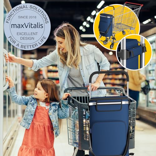 maxVitalis Einkaufstrolley Treppensteiger mit Kühlfach, Einkaufsroller klappbar, Shopping Trolley höhenverstellbar, Reflektoren, abnehmbare Tasche 43 L, Hackenporsche (Treppensteiger-Trolley, Navy) – Bild 5