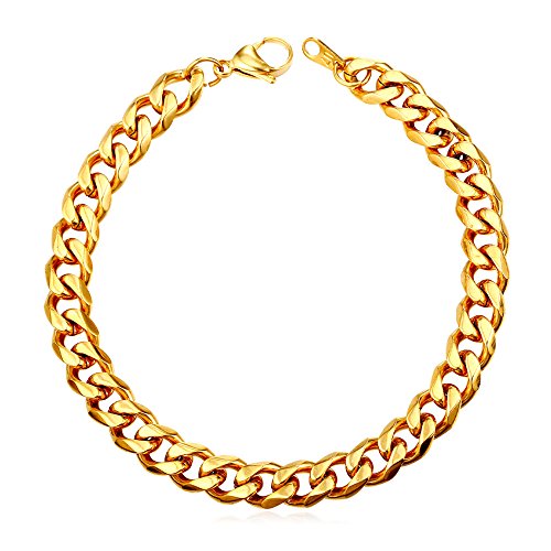Gold Chain Bracelets|18K Gold Plated Stainless Steel Miami Cuban Curb Link Wrist Chain Bracelet for Men Women