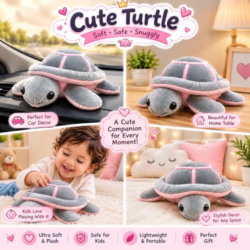 Image of Tortoise, Plush Sea Turtle Soft Toy, Grey and Pink, 22 cm, Stuffed Animal for Kids, Modern Style, Unisex Children, for Kids Playing, Decoration and Gifting Purpose