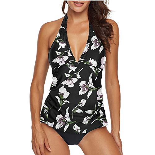 Mlide Bathing Suits for Women 2 Piece Bikini Slimming Swimsuits Vintage Floral Printing Swim Swimsuits Swimwear Black