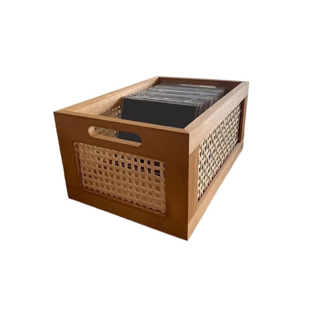 RYUQW3RE Cd Storage Rack Openwork Weave Wooden CD Record Box Multi-functional Home Storage Rack