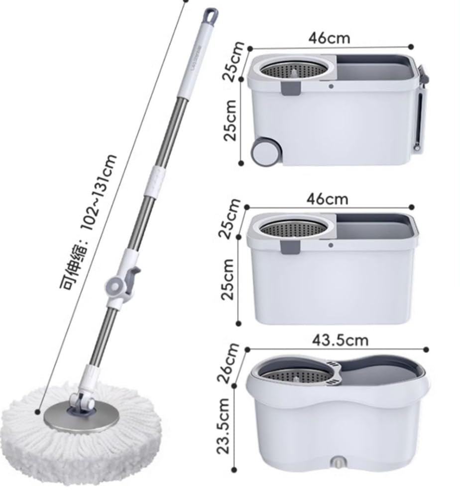 Fregonas Spin Mop Bucket Deluxe, Sistema de Limpieza de Suelos Giratorio de 360°, recambios de Cabezales, Mango extendido, 2 Ruedas para la Limpieza del hogar.