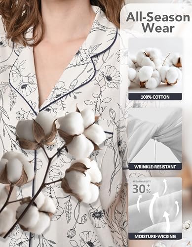 Image of NAP BOUND 100% Cotton Women's Pajama Sets Short Sleeve Button Down Soft Pjs 2 Piece Lounge Set with Pocket Nightwear XS-XXL