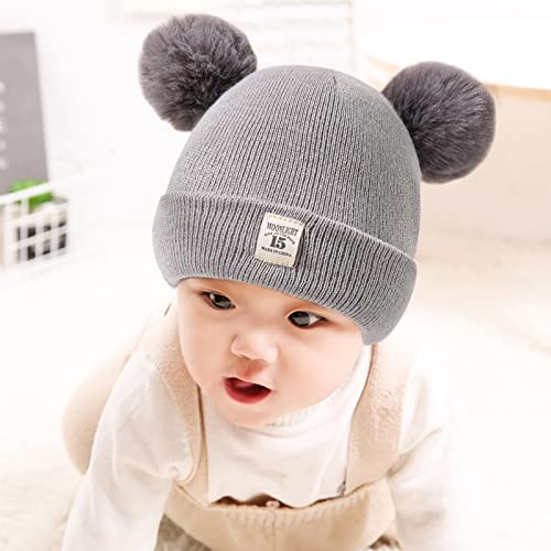 Winter Hat for Kids Toddler Children Boys Girls Beanie with Double Poms Poms Soft Warm Knitted Beanie Hat4