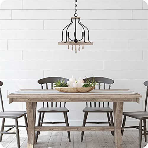 Kira Home Sasha 23" 3-Light Farmhouse Pendant Chandelier + Hanging Wood Accents, Light Oak Wood Finish + Black Finish - Image 2