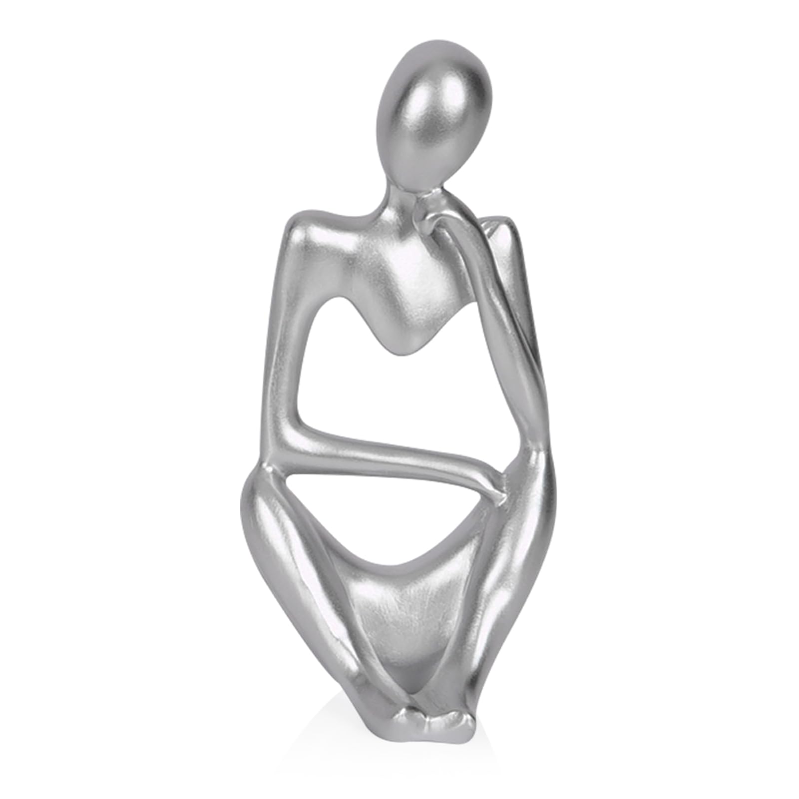 Sandstone Resin Thinker Style Abstract Sculpture Statue Collectible Figurines Home Office Bookshelf Desktop Decor (Small Silver, Right)