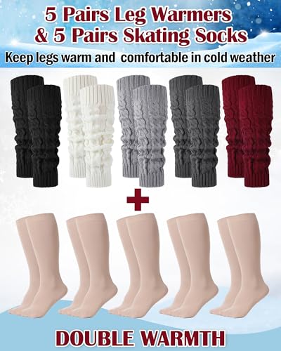 Chuarry 10 Pairs Skating Leg Warmer for Women Girls Knitted Long Leg Warmers ice Skating Socks Boot Socks2
