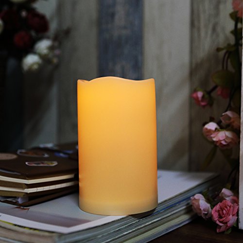 Image of CANDLE CHOICE Waterproof Outdoor Battery Operated Flameless Candles with Remote Timer Plastic Flickering Fake Electric LED Pillars for Lantern Garden Wedding Christmas Decorations 3x5 Inches 3 PCS