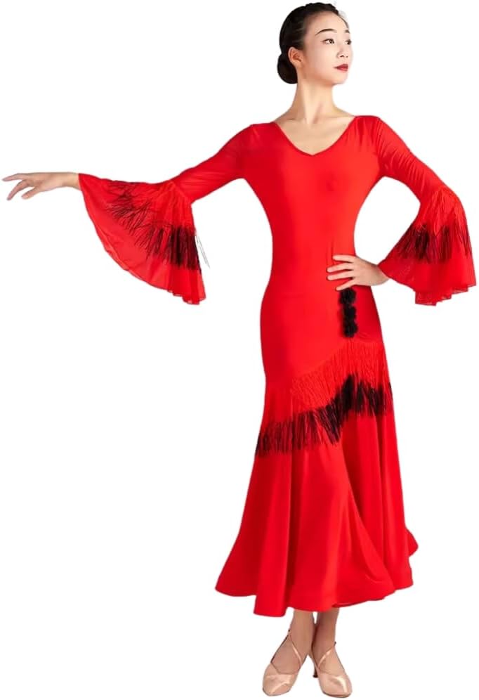 LNIGHT 薔薇柄 社交ダンス衣装 モダンダンス トップス ロングスカート2