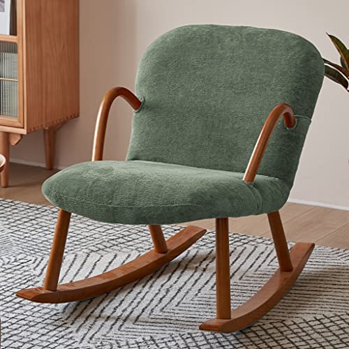 Indoor Rocking Chair, Mid Century Wooden Rocking Chair, Single Sofa Recliner, Fabric Bedroom Living Room Lounge Chair, Solid Hardwood Base And Armrests (Color : Cherry Green, Size : 100 * 66 * 79Cm) #TOP21