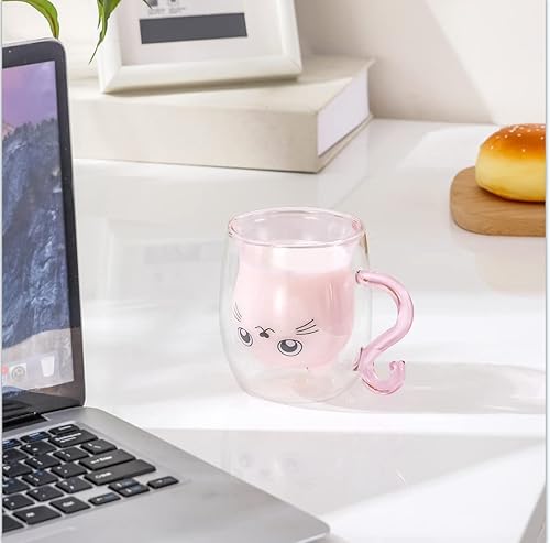 Miniatura 3 de SHENDONG Lindas tazas de gato con asa, taza de café de 8.5 onzas, taza de leche de doble pared aislada de vidrio, tazas de café expreso, regalo para