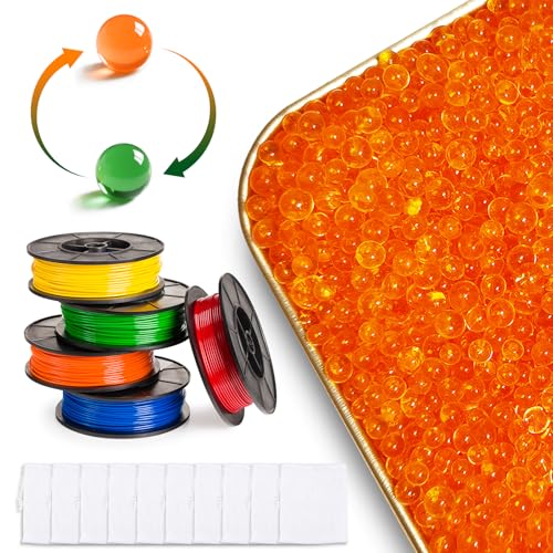 2LBS Silica Gel Desiccant Beads 3-5mm Color-Indicating Orange to Green Reusable Dehumidifier for 3D Filament Electronics Camera Jewelry Flower Drying & Storage with 20 Organza Bags