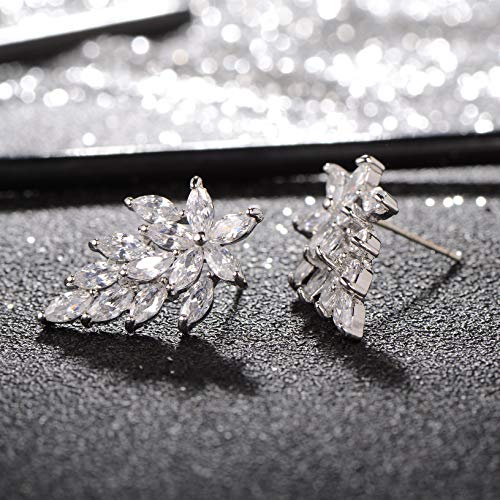 Cubic Zirconia Wedding Bridal Stud Earrings Sterling Silver Crystal CZ Rhinestone Leaf Cluster Post Pieced Earrings Costume Jewelry for Party Prom Women Gift by Mycitta - Used condition - Image 4