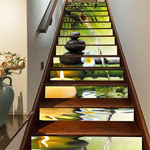 Calcomanías para elevadores de escaleras de vinilo decorativo 3D bambú verde de 39.3 x 7.1 pulgadas 2