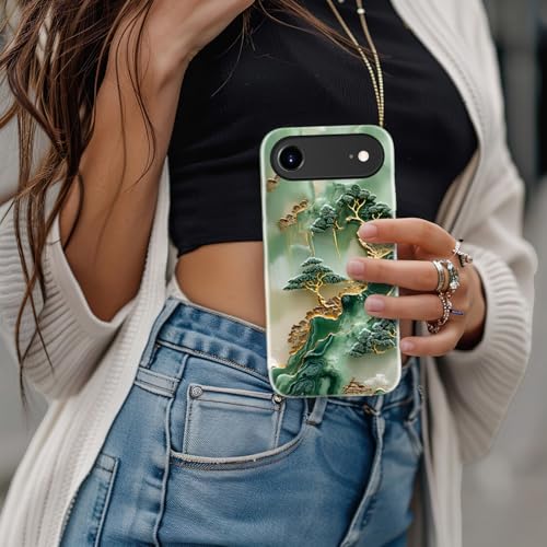 Image of Goodon for iPhone Air Case Cute - Wireless Charging Compatible - Dual-Layer Hard Shell + Silicone Cover - Protective Phone Case with Trendy Designs for Women - Gold Inlaid Jade Carving