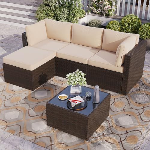 Aoxun Gartenmöbel Set Polyrattan 3-teilig mit 7,5cm dicken Kissen & Glas-Couchtisch… – Ansicht 1