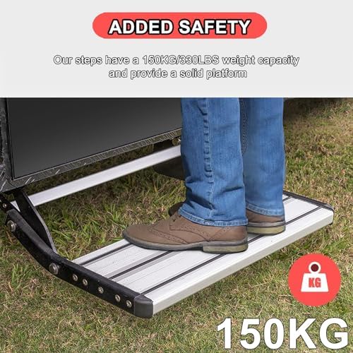 Folding RV Steps with LED Light - Manual Anti-Slip Design, 330 lbs Capacity, Perfect for Camper, Van, Motorhome, Travel Trailer - Durable & Safe Access Solution