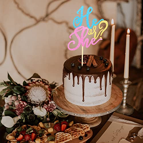 Arthsdite He Or She Cake Topper - Baby Gender Reveal Cake Topper For Party Decoration , He Or She Sign Cake Flag, Photo Booth Props, Unique Baby Shower Ideas #TOP4