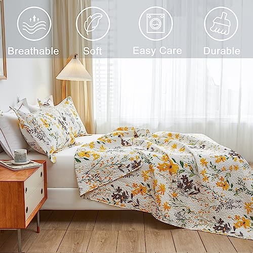 Jarson 3-Piece Floral Quilt Set King Size,Lightweight Spring Summer Country Bedspread,Reverisible Patchwork Botanical Flowers Bedding Set(1 Coverlet & 2 Pillow Shams Included) by Jarson - Used condition - Image 5