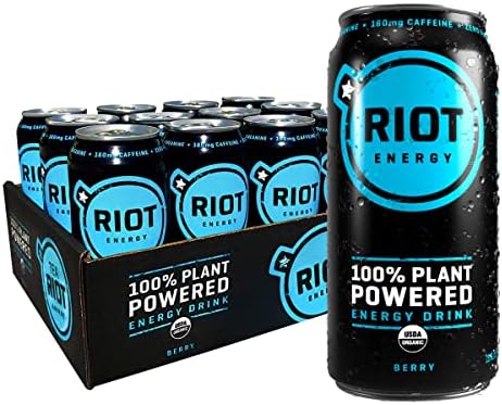 RIOT energy 100% Plant Powered Energy Drink (BERRY RIOT) Keto-friendly, Organic, No Added Sugar (16oz, Pack of 12)