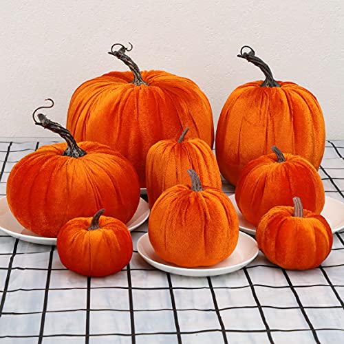 Gresorth 12 Pcs Artificial Large Velvet Pumpkins Fake Orange Pumpkin Decor by Gresorth - Image 5