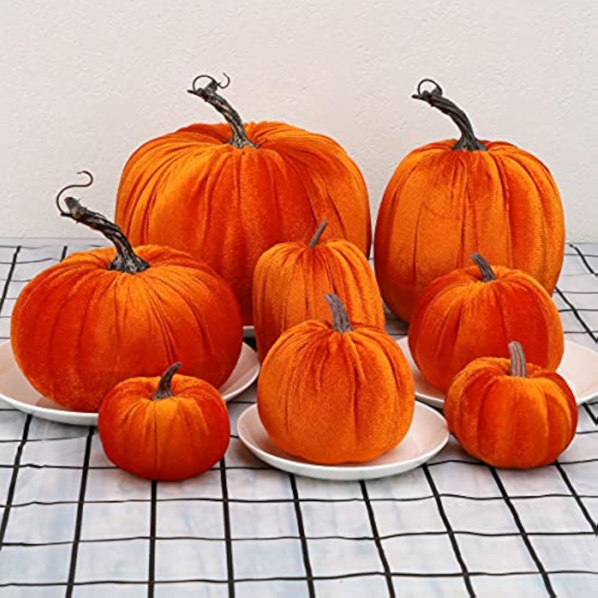 12 Pcs Large Artificial Velvet Pumpkins for Fall Decor