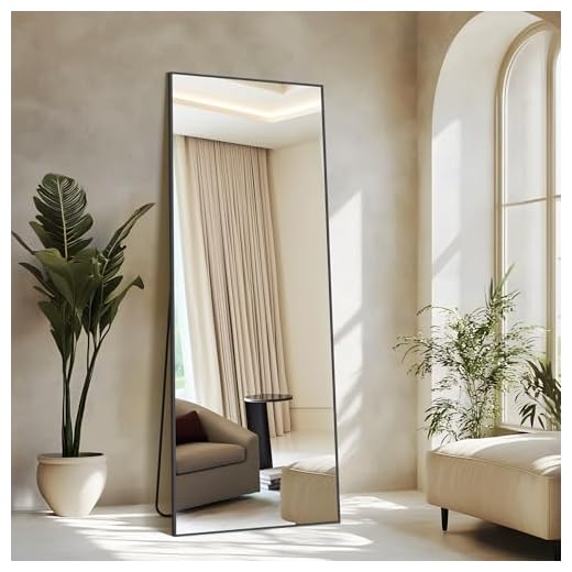 NIMURY Miroir sur Pied 179 x 65 cm, Grand Miroir Mural en Pleine Longueur avec Cadre en Aluminium Noir, Miroir Rectangulaire pour Salle de Bain, Chambre, Entrée et Couloir