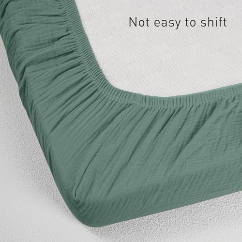 Image of Muslin Bassinet Fitted Sheets 2 Pack, Soft Breathable Cotton Baby Bassinet Mattress Sheet Set, 360 Elastic Snug Fit, Universal for Oval, Rectangle (Bright Leaves, Pack N Play Sheets 2 Pack)