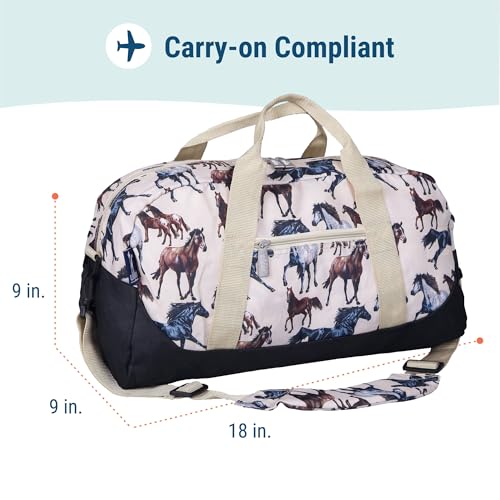 Image of Wildkin Kids Overnighter Duffel Bag - Carry-On Travel Bag for School & Sleepovers, Lightweight, Durable, Boys & Girls Ages 4-15 - Horse Dreams