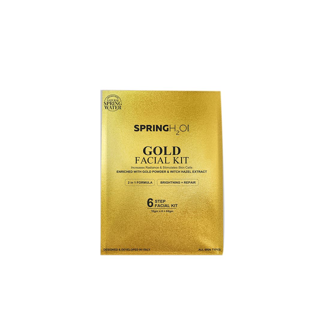 SPRING H2O Gold Facial Kit | 6-Step Brightening & Repair Skincare | with Gold Powder | 2-in-1 Formula for Radiant, Glowing Skin | Mini Packs | All Skin Types |