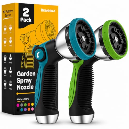 Image of Hose Nozzle [2 Pack] Heavy Duty Hose Sprayer With 10 Adjustable Watering Patterns. Thumb Control Design, Comfortable Ergonomic Grip, Garden Hose Nozzle for Watering Plants & Lawns /Fun showers /Cleaning