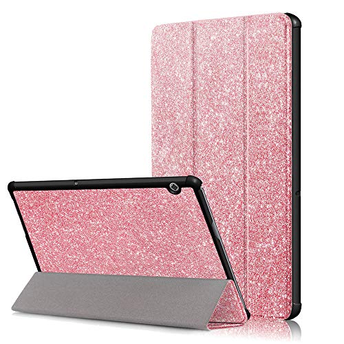 FANSONG Mediapad T5 Case Tri-Fold Ultra Thin Magnetic Glitter Sparkle Leather Cover Protective