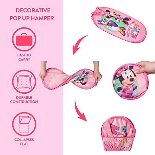 Image of Disney Minnie Mouse Pop-Up Hamper, inchOh So Happy inch Design, 21 inchH x 13.5 inchW x 13.5 inchL, Durable & Collapsible Laundry Basket with Carry Handles for Kids Room