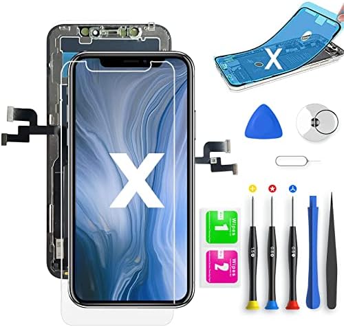 QTlier for iPhone X Screen Replacement 5.8 inch, LCD Repair Kit Assembly with 3D Touch+Screen Protector+Waterproof Glue+Repair Tools Kit (Black)