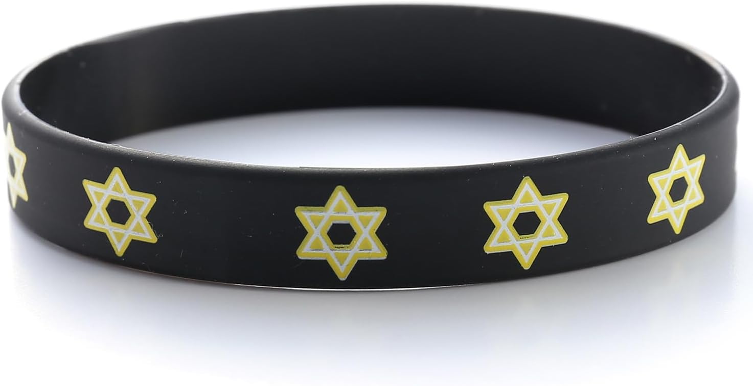 Star Of David Jewish Black Silicone Wristband Rubber Band Bracelet Adult Teen Unisex