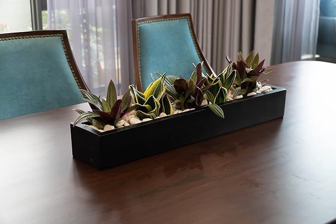 Miniatura 2 de Maceta rectangular negra para plantas al aire libre, elegante maceta larga y moderna para exteriores, 8 pulgadas de alto x 8 pulgadas de ancho x