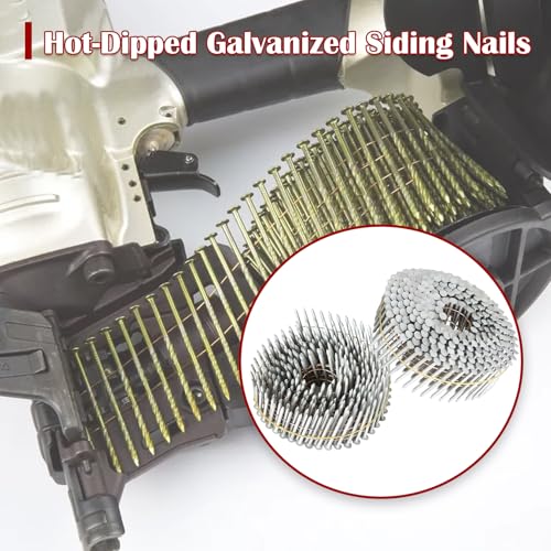Image of findmall 1-1 /2 Inch 3600 Count Siding Nails 15-Degree Wire Collated Coil Full Round Head Hot-Dipped Galvanized Siding Nails