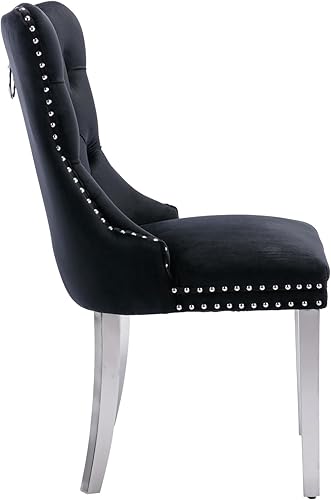 Miniatura 42 de Aoowow Juego de 2 sillas de comedor tapizadas de terciopelo, sillas laterales sin brazos con respaldo de ala, botones y patas de madera maciza para