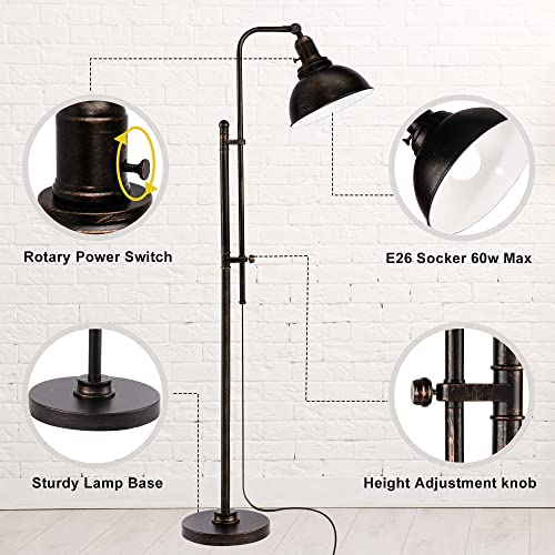 Partphoner Industrial Floor Lamp Adjustable, Rustic Farmhouse Reading Lamp In Aged Black Finish, Modern Standing Lamp With Remote Control Metal Shade For Living Room Bedroom Study Room Office Hotel #TOP3