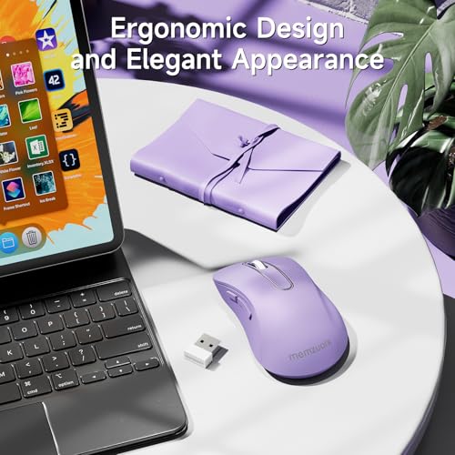 Image of memzuoix 2.4G Wireless Mouse, 1400 DPI Computer Mice with USB Receiver, Portable Wireless USB Mouse Battery Powered Cordless Mice for Laptop, PC, Desktop, 5 Buttons (Lilac)