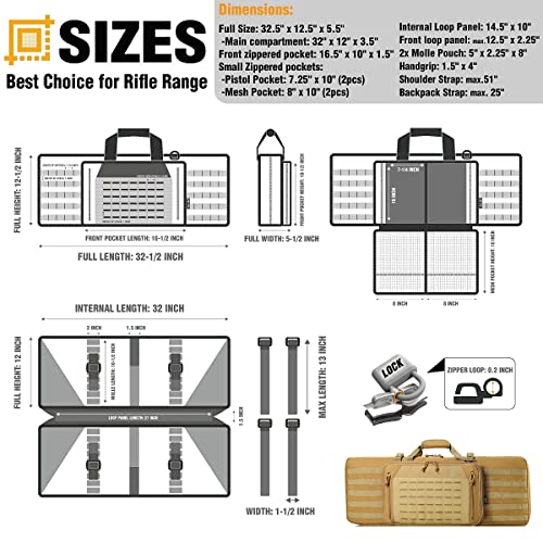 Dbtac Single Rifle Bag 35" (Tan) + Double Rifle Bag 32" (Tan), Lockable Zipper, Durable Material, Compact Design #TOP7