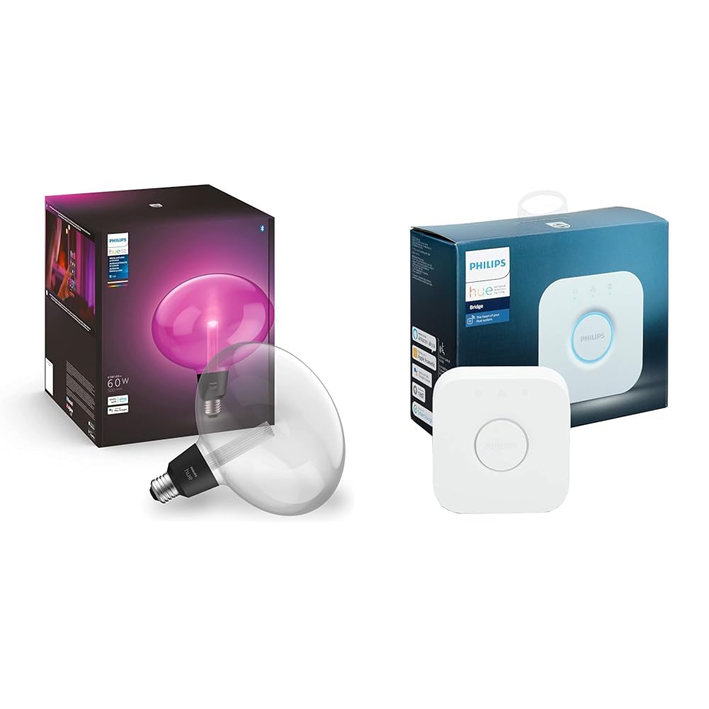 Philips Hue Philips Hue Ellipse White and Colour Ambiance LED Smart Light Bulb [E27 Edison Screw] & Bridge. Smart Home Automation Works with Alexa, Google Assistant and Apple Homekit.