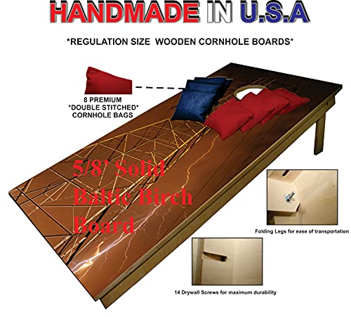 Backyardgamesusa Premium Cornhole Set -Linemen Electric Towers Tailgate Cornhole Boards W Set Of 8 Cornhole Bags! 229 #TOP1