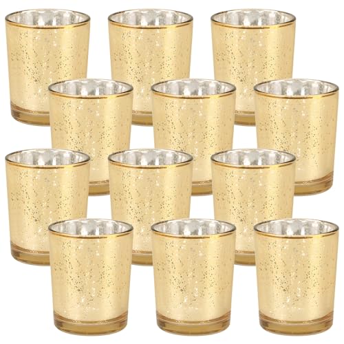 12 Stück Tteelichtgläser, Gold Gefleckt Teelichthalter Hochzeitsmittelstücken für Tisch, Quecksilberglas Teelicht Kerzenhalter für TeelichtDeko Geburtstag Party HeimDekoration